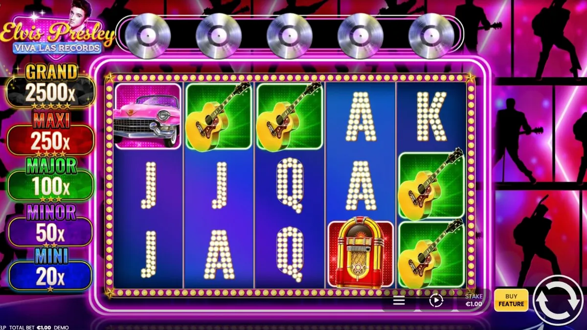 Tampilan visual slot Elvis Presley: Viva Las Records dengan tema Las Vegas